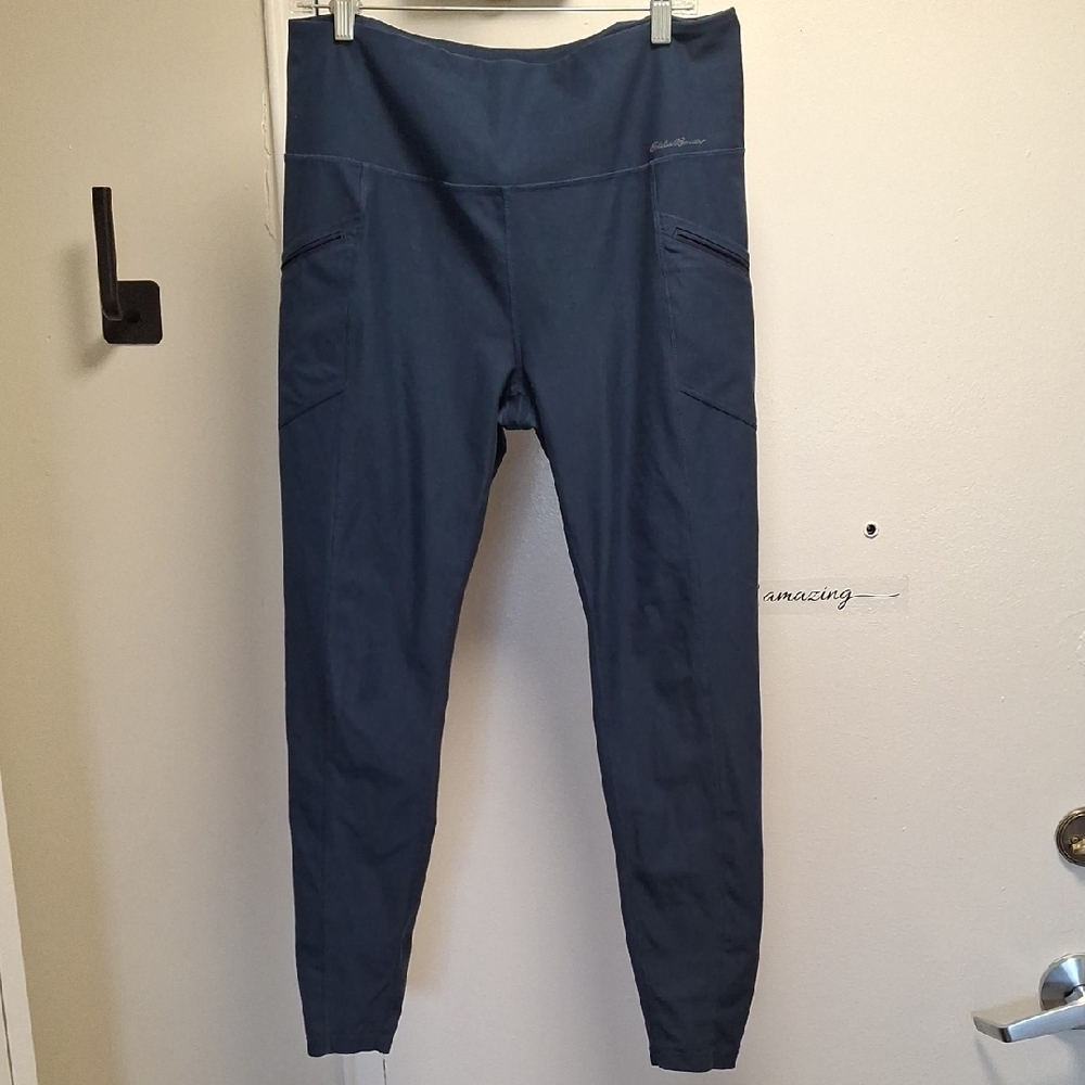 Eddie Bauer Trail Tight Leggings Navy Blue Zipper Pockets High Rise Size L
